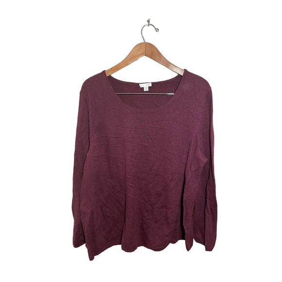 J.Jill Wool Blend Sweater Womens 2X Long Sleeve Asymmetric Hem Burgundy - Picture 1 of 5